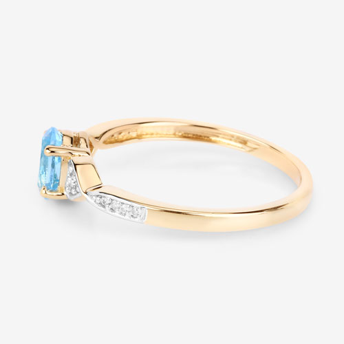 0.56 Carat Genuine Swiss Blue Topaz and White Diamond 10K Yellow Gold Ring