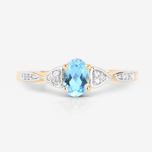 0.56 Carat Genuine Swiss Blue Topaz and White Diamond 10K Yellow Gold Ring