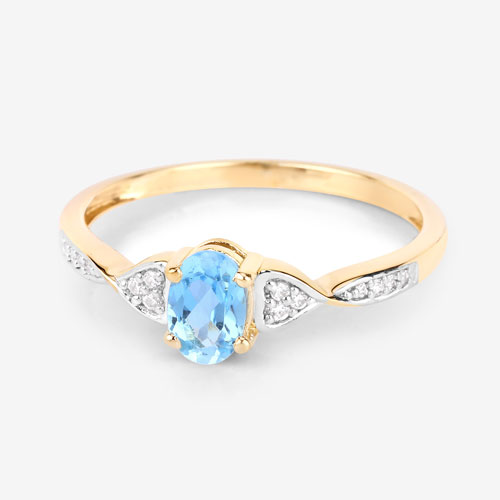 0.56 Carat Genuine Swiss Blue Topaz and White Diamond 10K Yellow Gold Ring