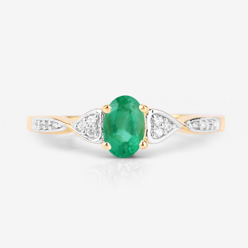 0.49 Carat Genuine Zambian Emerald and White Diamond 10K Yellow Gold Ring
