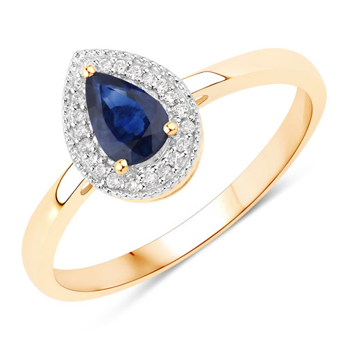 Sapphire-0.48 Carat Genuine Blue Sapphire And White Diamond 10K Yellow Gold Ring