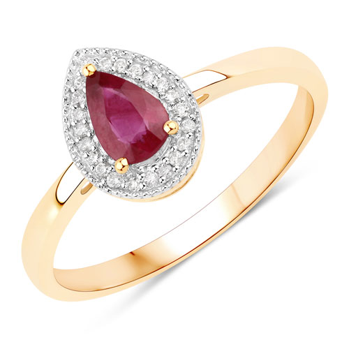 Ruby-0.46 Carat Genuine Mozambique Ruby And White Diamond 10K Yellow Gold Ring