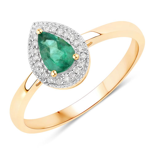 Emerald-0.41 Carat Genuine Zambian Emerald And White Diamond 10K Yellow Gold Ring