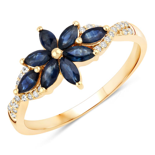 Sapphire-0.76 Carat Genuine Blue Sapphire And White Diamond 10K Yellow Gold Ring