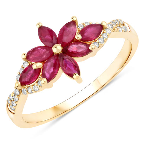 Ruby-0.80 Carat Genuine Lead Free Ruby And White Diamond 10K Yellow Gold Ring