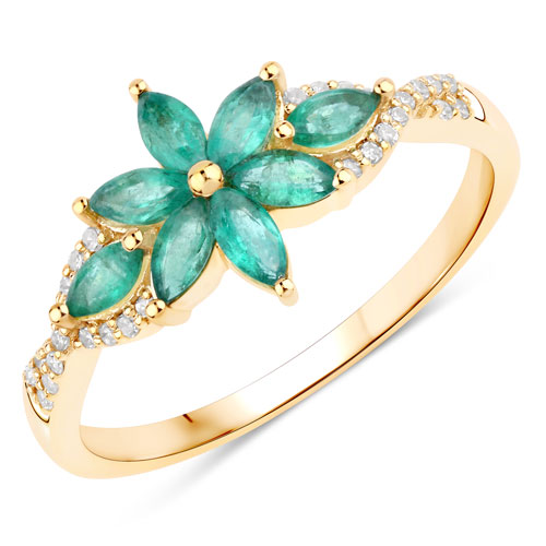 Emerald-0.60 Carat Genuine Zambian Emerald and White Diamond 10K Yellow Gold Ring