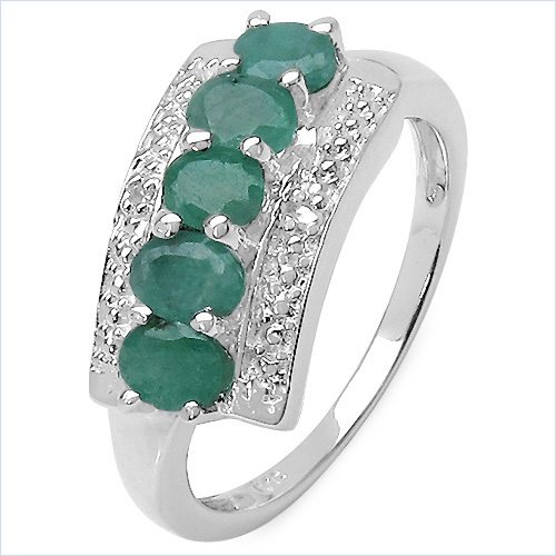 0.81 Carat Genuine Emerald & White Diamond .925 Sterling Silver Ring