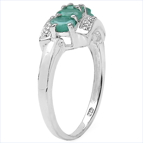 0.81 Carat Genuine Emerald & White Diamond .925 Sterling Silver Ring