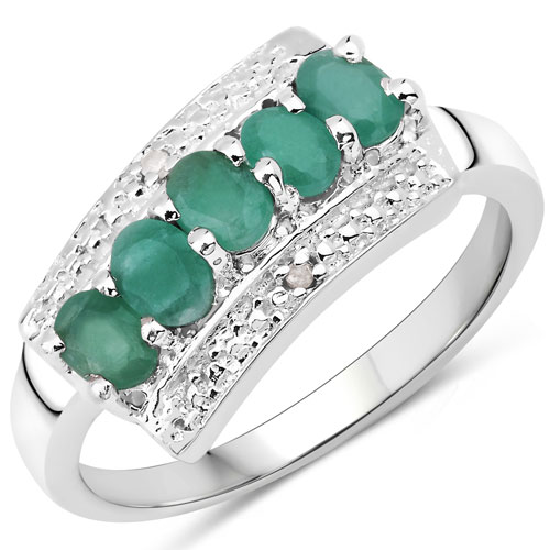 Emerald-0.71 Carat Genuine Emerald and White Diamond .925 Sterling Silver Ring
