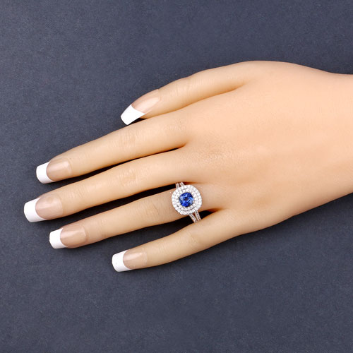 1.96 Carat Genuine Blue Sapphire and White Diamond 18K White Gold Ring