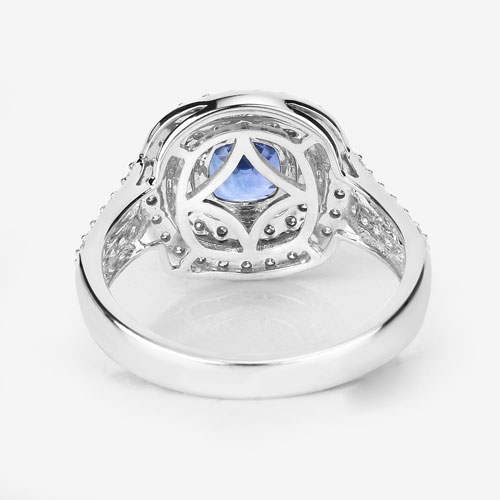 1.96 Carat Genuine Blue Sapphire and White Diamond 18K White Gold Ring