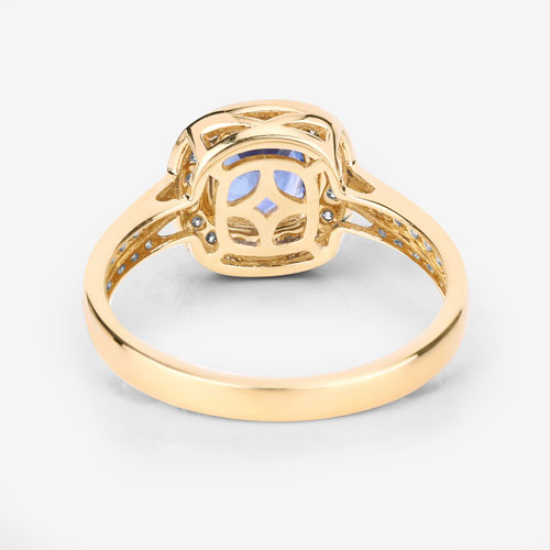 1.31 Carat Genuine Blue Sapphire and White Diamond 18K Yellow Gold Ring