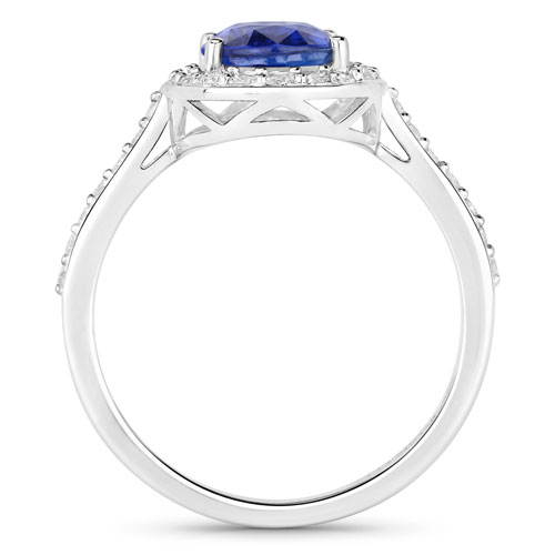 2.51 Carat Genuine Blue Sapphire and White Diamond 18K White Gold Ring