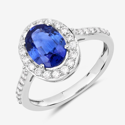 2.51 Carat Genuine Blue Sapphire and White Diamond 18K White Gold Ring