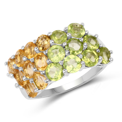 Citrine-4.05 Carat Genuine Citrine and Peridot .925 Sterling Silver Ring