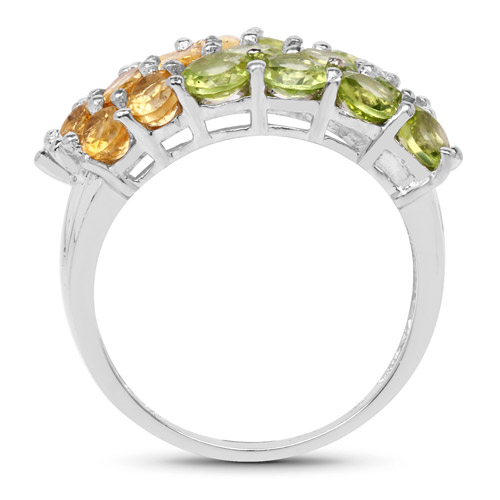 4.05 Carat Genuine Citrine and Peridot .925 Sterling Silver Ring