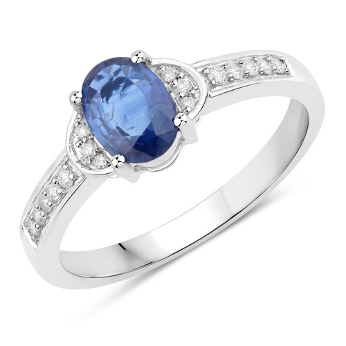 Sapphire-1.05 Carat Genuine Blue Sapphire and White Diamond 10K White Gold Ring