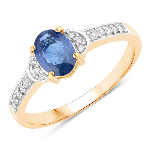 Sapphire-1.05 Carat Genuine Blue Sapphire and White Diamond 10K Yellow Gold Ring