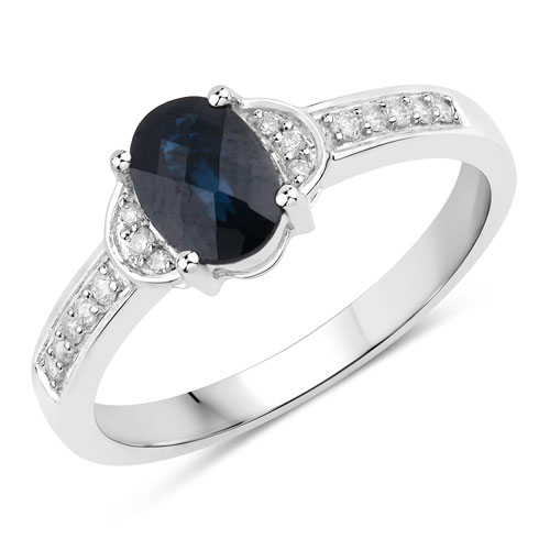 Sapphire-1.16 Carat Genuine Blue Sapphire and White Diamond 14K White Gold Ring