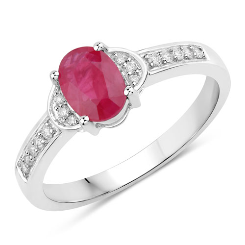 Ruby-0.95 Carat Genuine Ruby and White Diamond 10K White Gold Ring