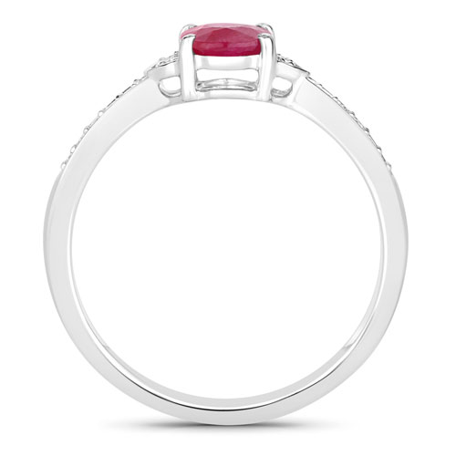 0.95 Carat Genuine Ruby and White Diamond 10K White Gold Ring