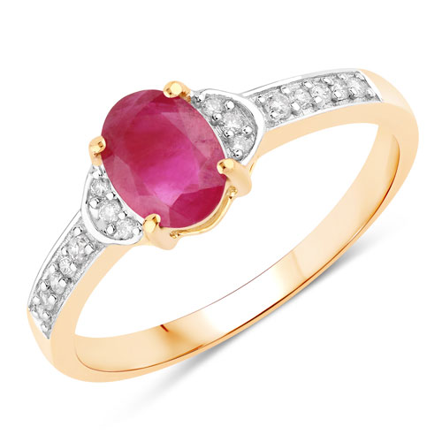 Ruby-0.95 Carat Genuine Ruby and White Diamond 10K Yellow Gold Ring