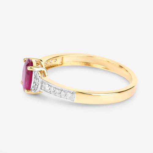 0.95 Carat Genuine Ruby and White Diamond 10K Yellow Gold Ring