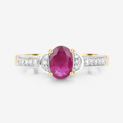 0.95 Carat Genuine Ruby and White Diamond 10K Yellow Gold Ring