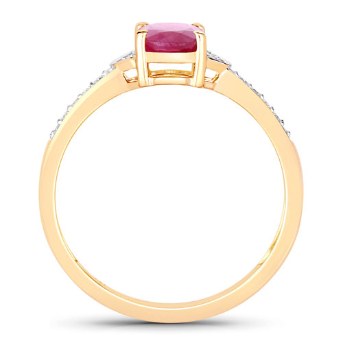 0.95 Carat Genuine Ruby and White Diamond 10K Yellow Gold Ring