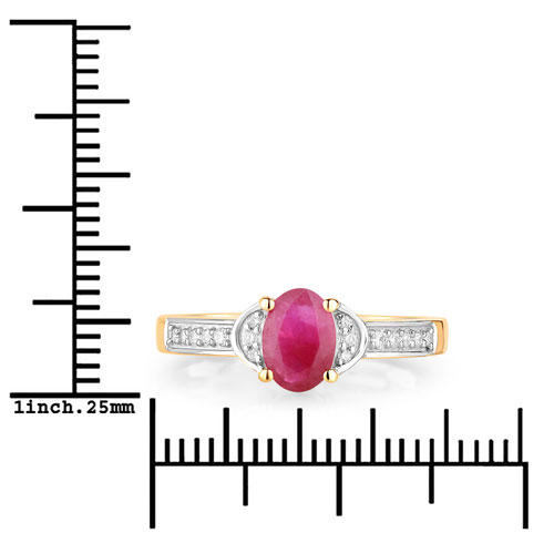 0.95 Carat Genuine Ruby and White Diamond 10K Yellow Gold Ring