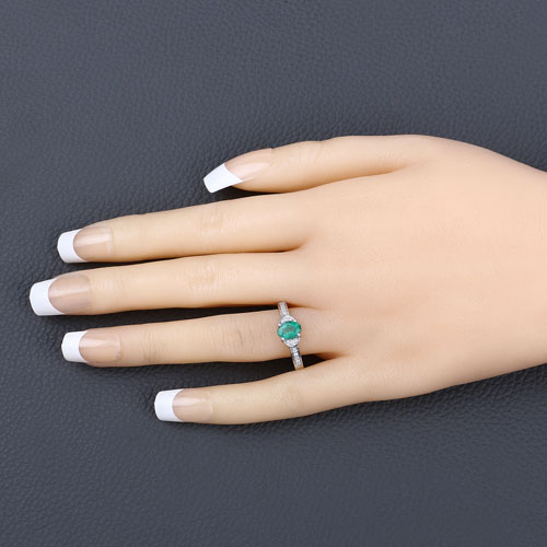 0.82 Carat Genuine Zambian Emerald and White Diamond 10K White Gold Ring