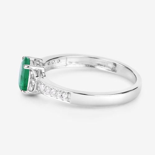 0.82 Carat Genuine Zambian Emerald and White Diamond 10K White Gold Ring