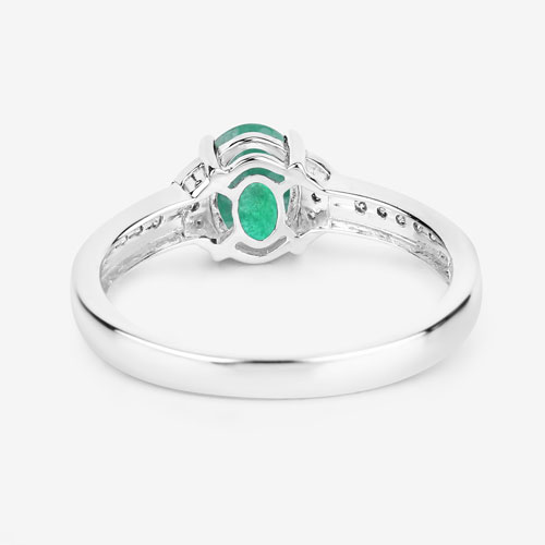 0.82 Carat Genuine Zambian Emerald and White Diamond 10K White Gold Ring