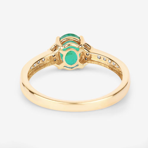 0.82 Carat Genuine Zambian Emerald and White Diamond 10K Yellow Gold Ring