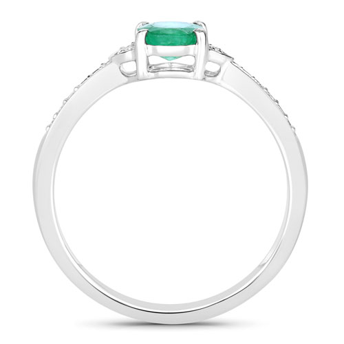 0.82 Carat Genuine Zambian Emerald and White Diamond 14K White Gold Ring