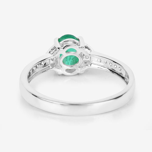 0.82 Carat Genuine Zambian Emerald and White Diamond 14K White Gold Ring