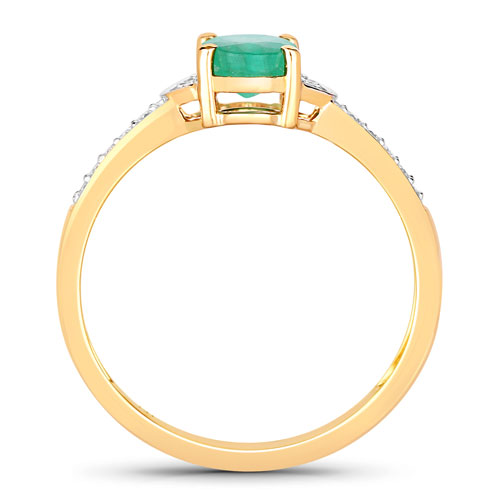 0.82 Carat Genuine Zambian Emerald and White Diamond 14K Yellow Gold Ring