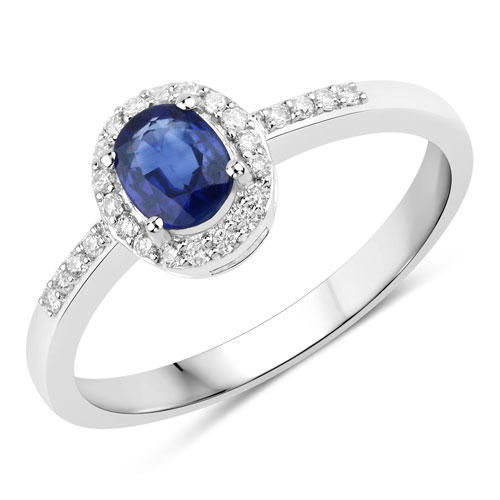 Sapphire-0.68 Carat Genuine Blue Sapphire and White Diamond 14K White Gold Ring
