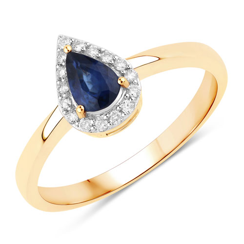 Sapphire-0.49 Carat Genuine Blue Sapphire and White Diamond 14K Yellow Gold Ring