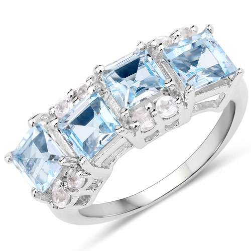 Rings-3.32 Carat Genuine Blue Topaz and White Topaz .925 Sterling Silver Ring