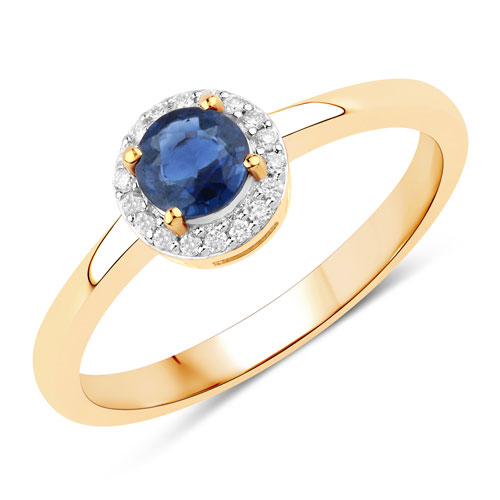 Sapphire-0.52 Carat Genuine Blue Sapphire and White Diamond 14K Yellow Gold Ring
