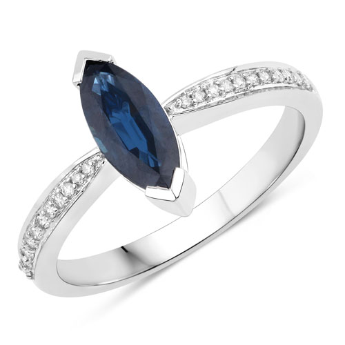 Sapphire-1.44 Carat Genuine Blue Sapphire and White Diamond 14K White Gold Ring