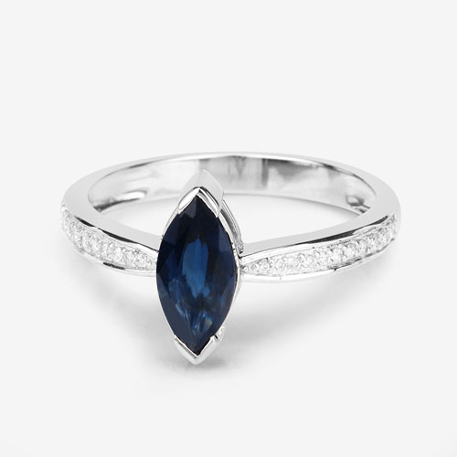 1.44 Carat Genuine Blue Sapphire and White Diamond 14K White Gold Ring