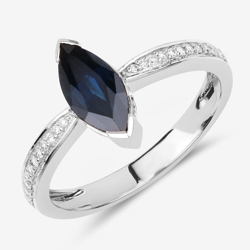 1.44 Carat Genuine Blue Sapphire and White Diamond 14K White Gold Ring