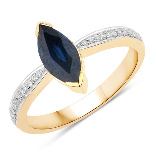 Sapphire-1.44 Carat Genuine Blue Sapphire and White Diamond 14K Yellow Gold Ring