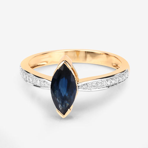 1.44 Carat Genuine Blue Sapphire and White Diamond 14K Yellow Gold Ring