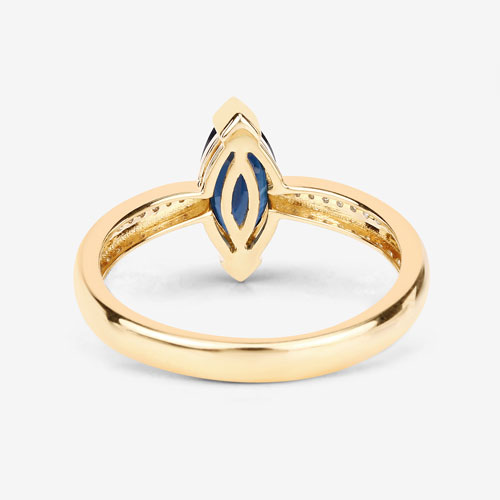 1.44 Carat Genuine Blue Sapphire and White Diamond 14K Yellow Gold Ring