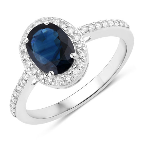 Sapphire-1.82 Carat Genuine Blue Sapphire and White Diamond 14K White Gold Ring