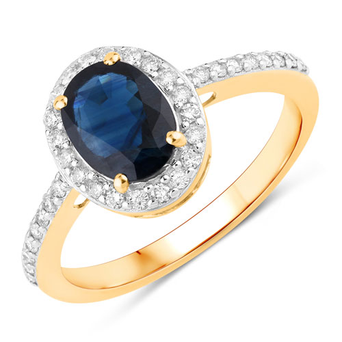 Sapphire-1.82 Carat Genuine Blue Sapphire and White Diamond 14K Yellow Gold Ring