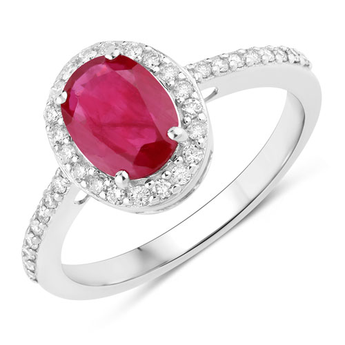 Ruby-1.73 Carat Genuine Ruby and White Diamond 14K White Gold Ring